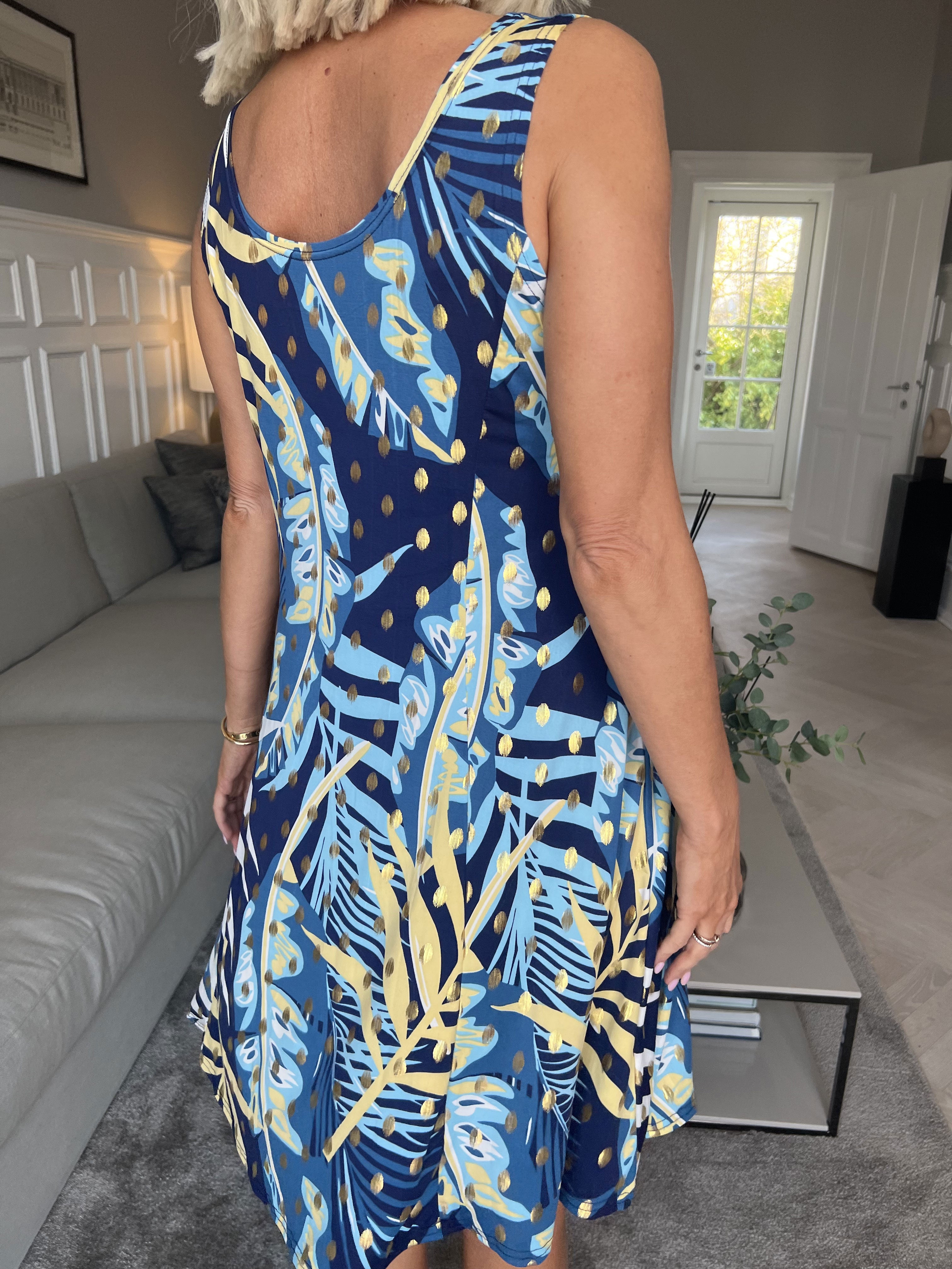 Maj - Sød elastisk sommerkjole med guld pletter